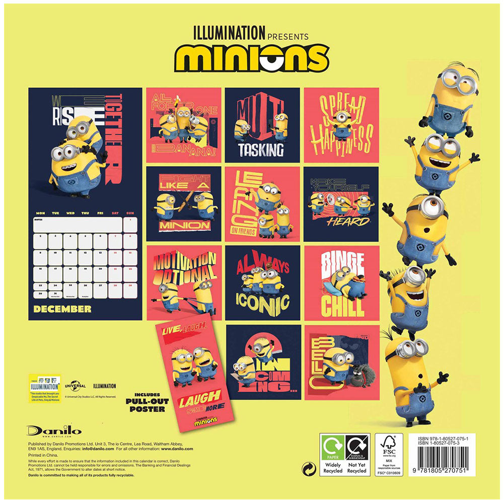 Minions 2024 Calendar Despicable Me Month to View Square Wall Hanging